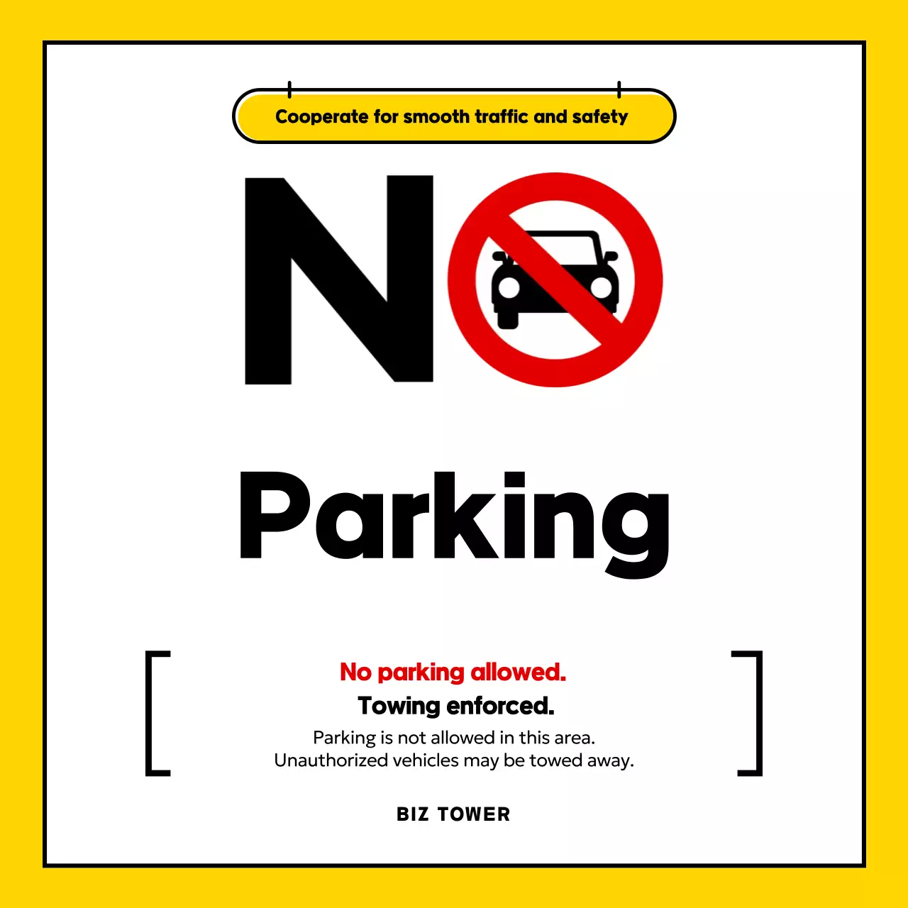 Yellow Simple No Parking Sign