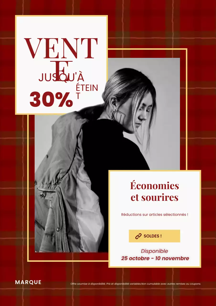 Affiche de soldes du Nouvel An, mode minimaliste moderne rouge et blanche