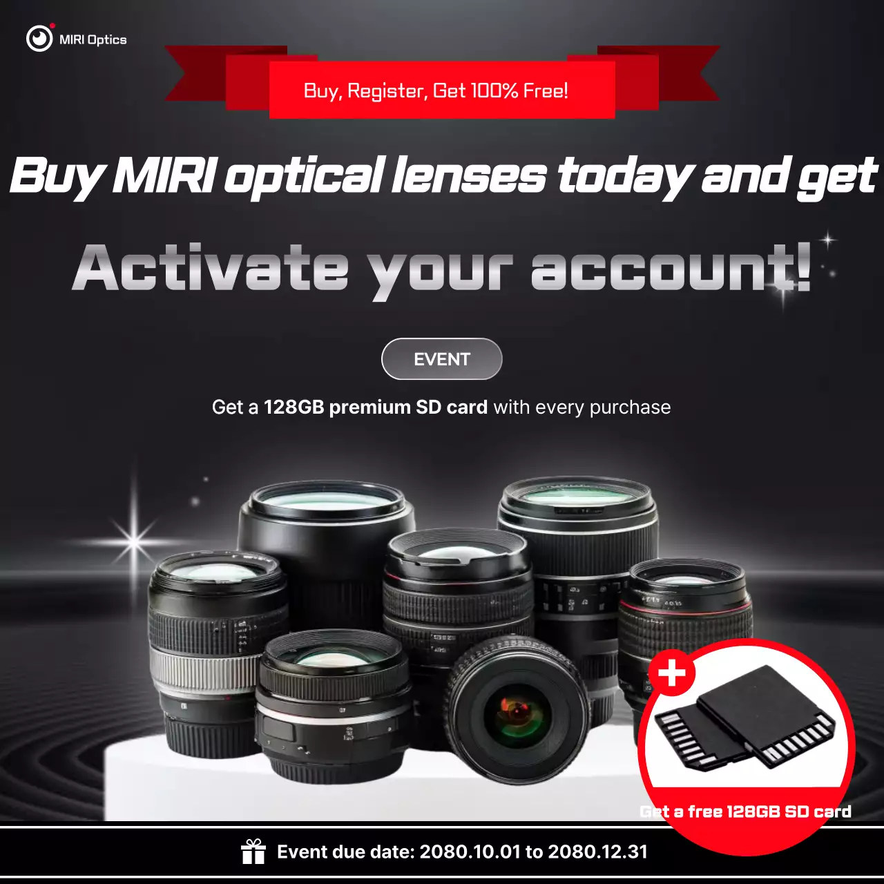 Evento de Lentes de Câmera Modernas Pretas