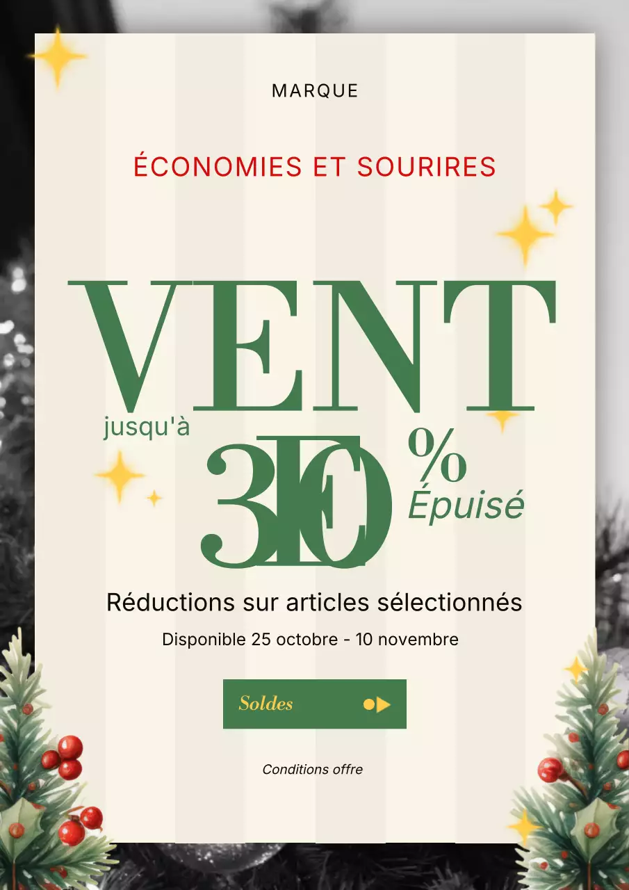 Affiche promotionnelle de Noël classique vintage blanche et verte