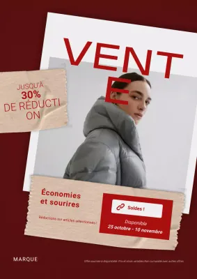 Affiche des soldes du Nouvel An : Mode moderne et audacieuse rouge et blanche