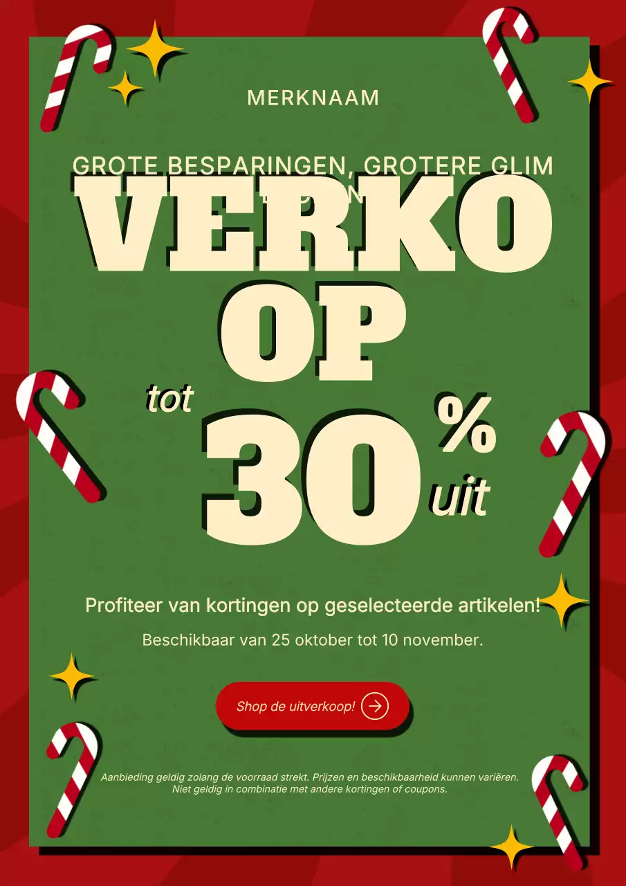 Groen en rood retro opvallend kerstpromotieposter