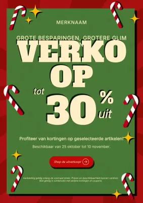 Groen en rood retro opvallend kerstpromotieposter