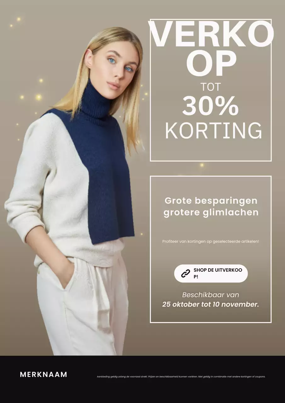 Beige en witte minimalistische mode nieuwjaarsuitverkoopposter