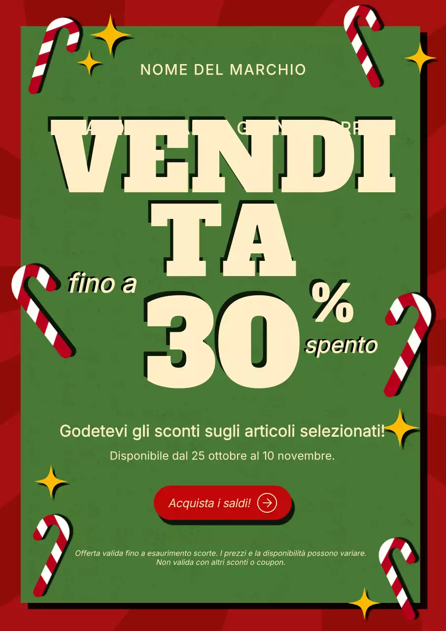 Poster promozionale natalizio retrò verde e rosso