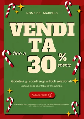 Poster promozionale natalizio retrò verde e rosso