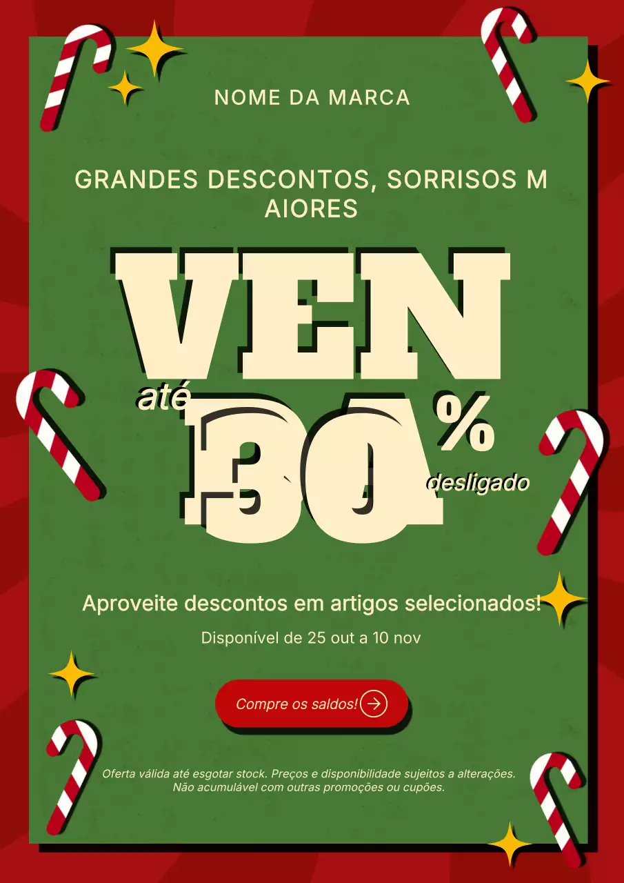 Pôster promocional de Natal retrô em verde e vermelho