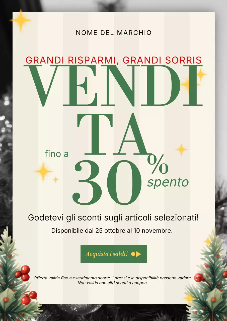 Poster promozionale natalizio classico vintage bianco e verde