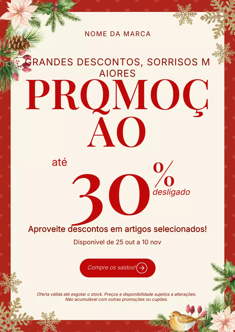 Pôster promocional clássico de Natal vintage em branco e vermelho