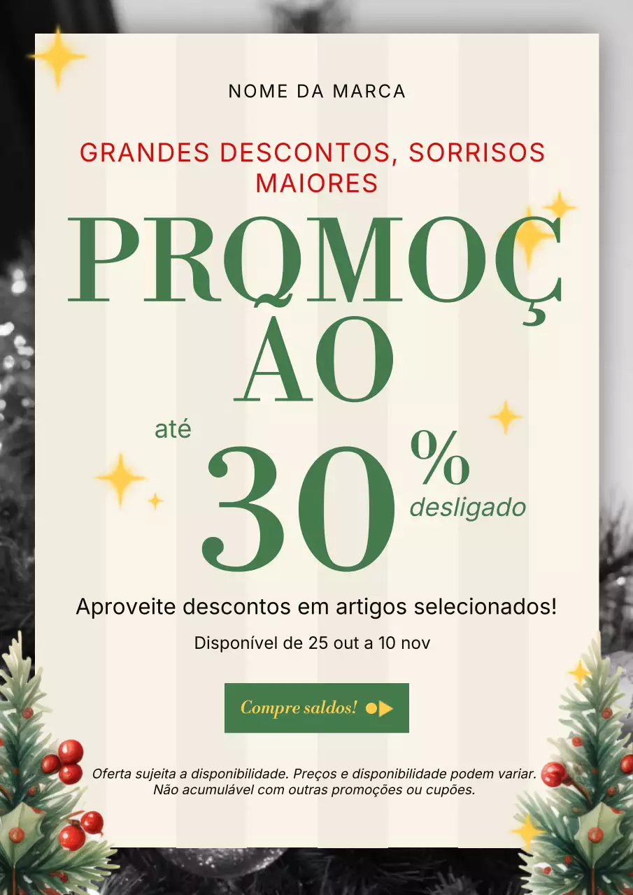 Pôster promocional clássico de Natal vintage em branco e verde
