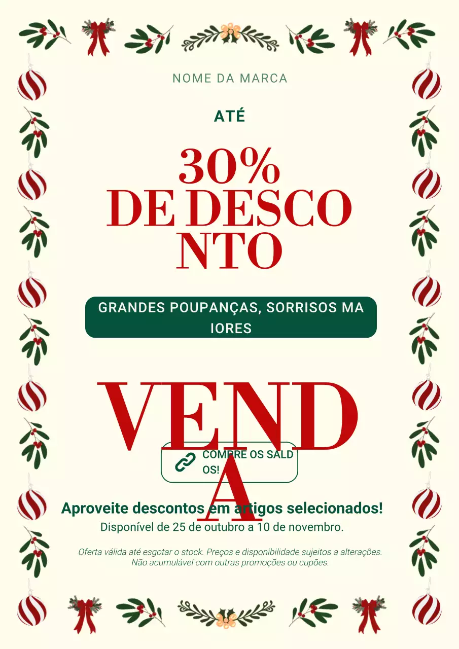 Pôster minimalista moderno em branco e vermelho para promoção de Natal