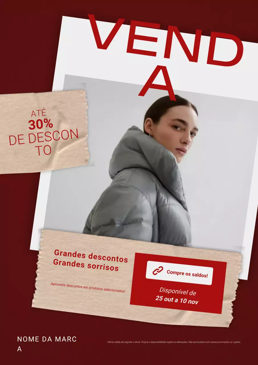 Pôster de liquidação de Ano Novo com moda moderna e ousada em vermelho e branco