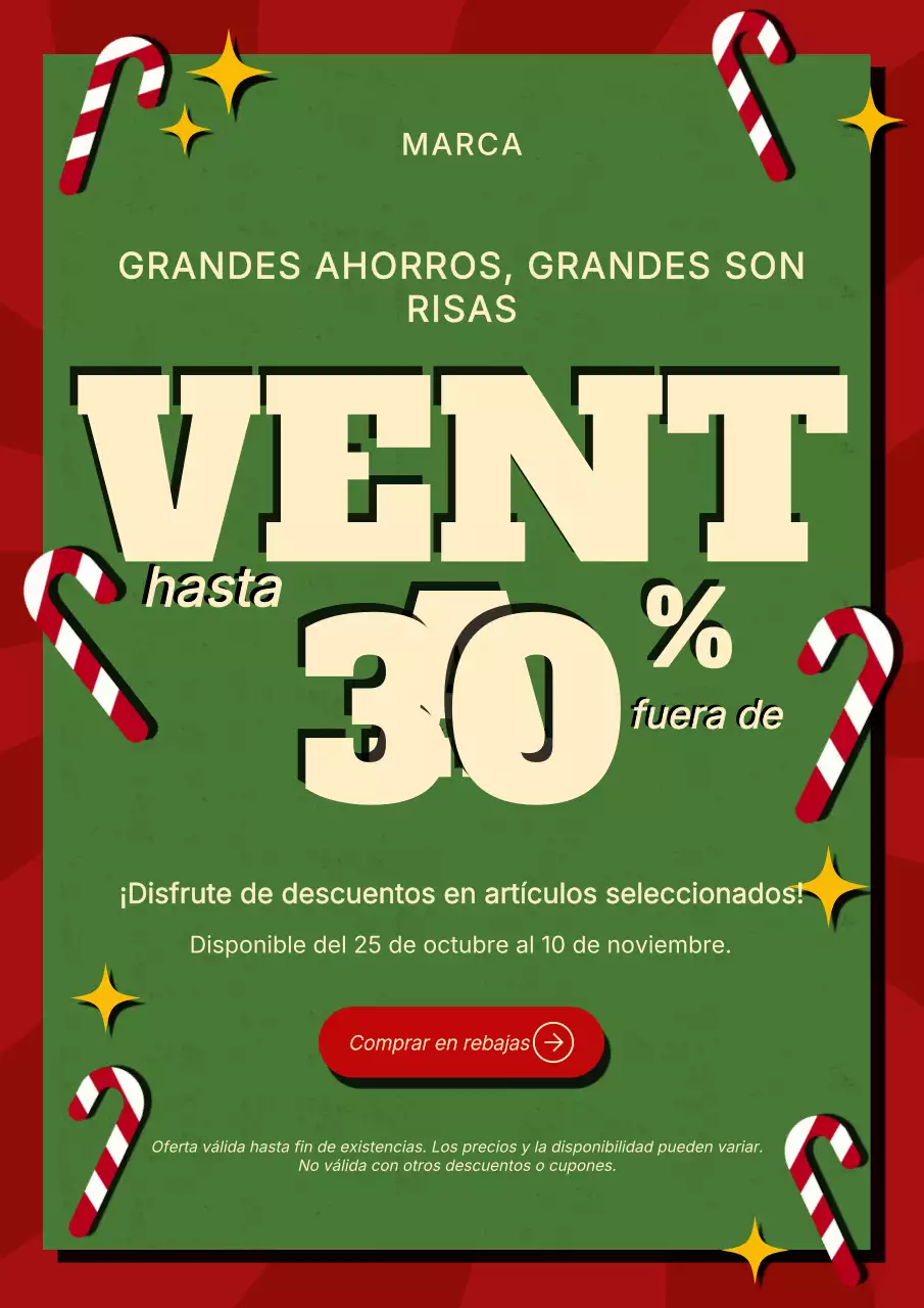 Póster promocional navideño retro en verde y rojo