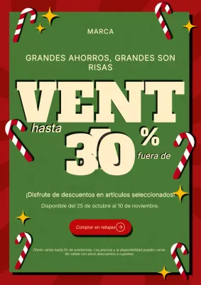 Póster promocional navideño retro en verde y rojo