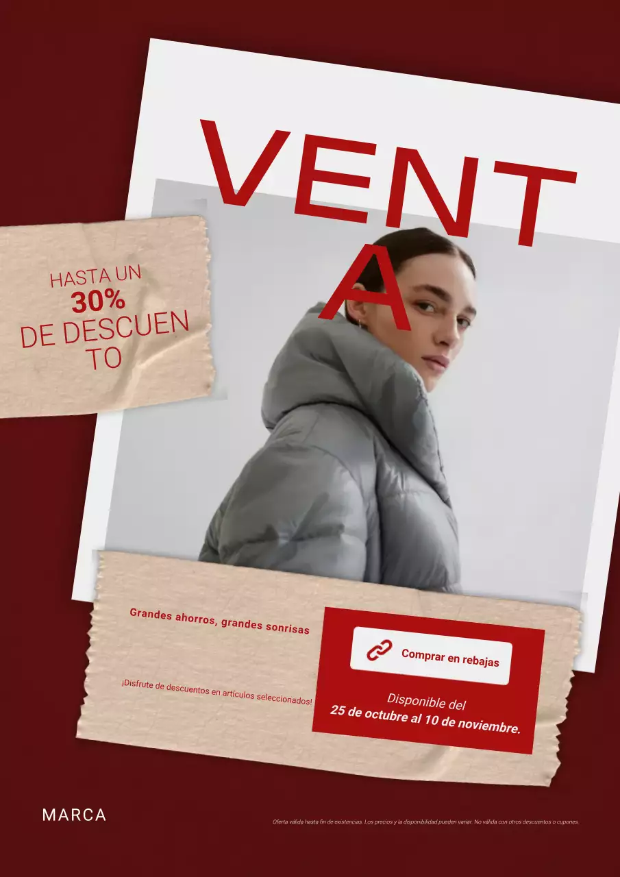 Póster de rebajas de Año Nuevo en rojo y blanco con un diseño moderno y atrevido.