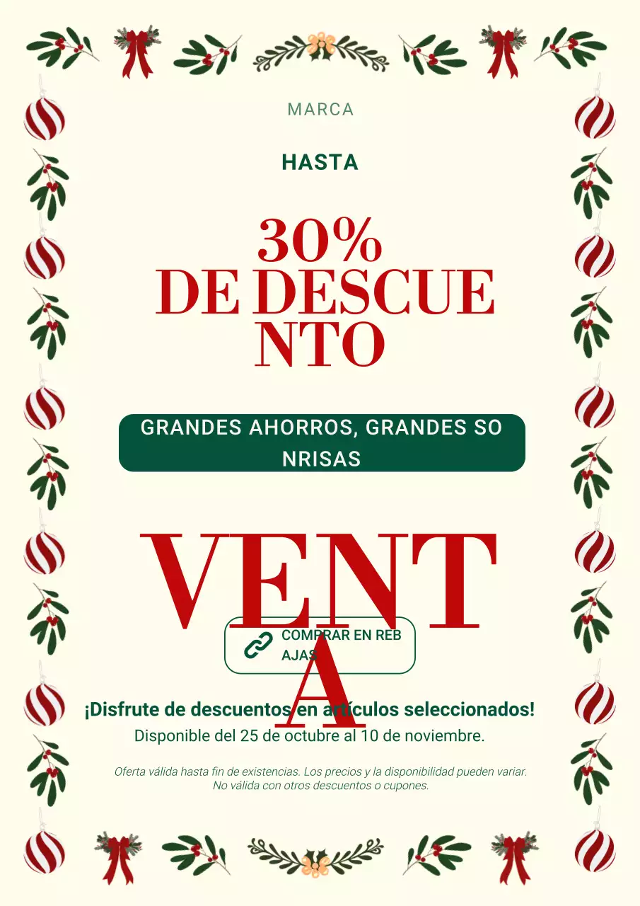 Póster minimalista moderno blanco y rojo para rebajas navideñas