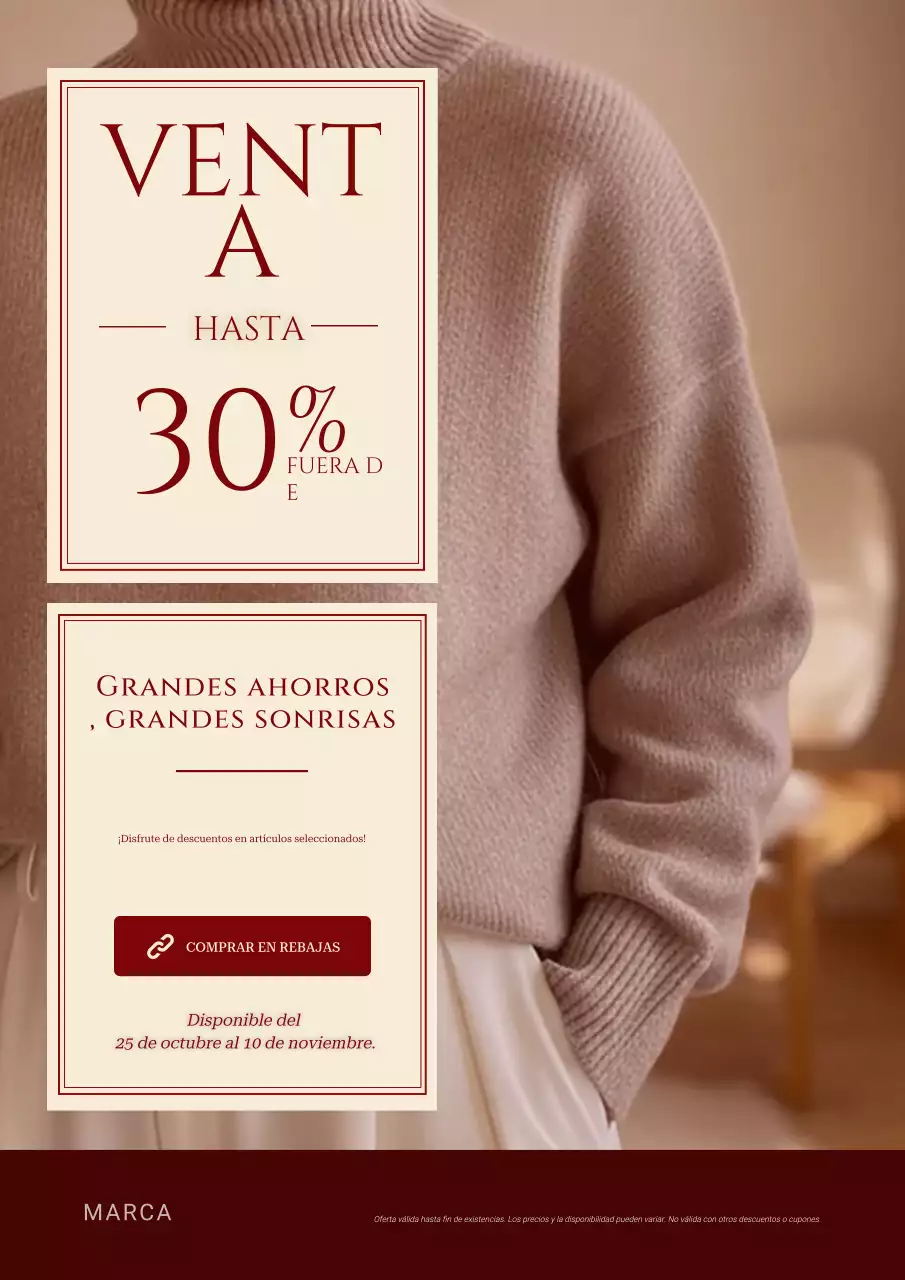 Póster minimalista rojo y crema para las rebajas navideñas