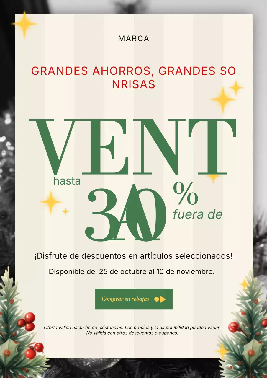 Póster promocional navideño clásico vintage en blanco y verde