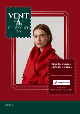 Póster clásico minimalista rojo y blanco para rebajas navideñas
