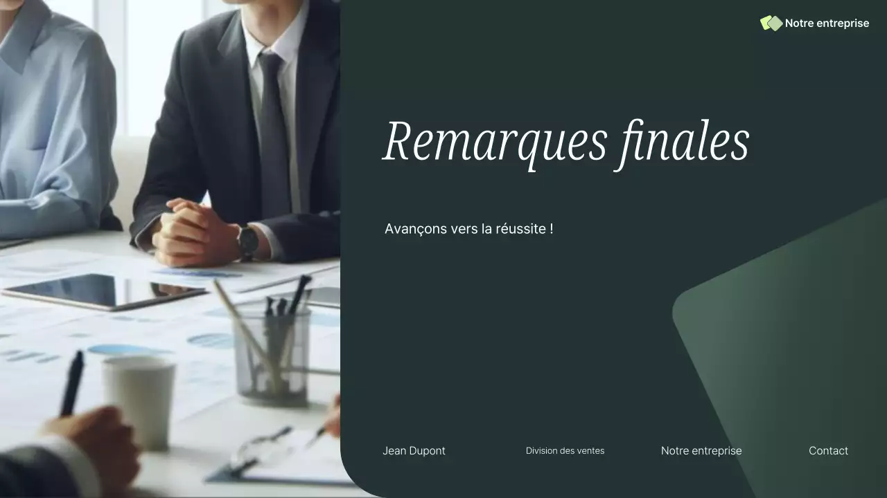 Présentation commerciale professionnelle verte