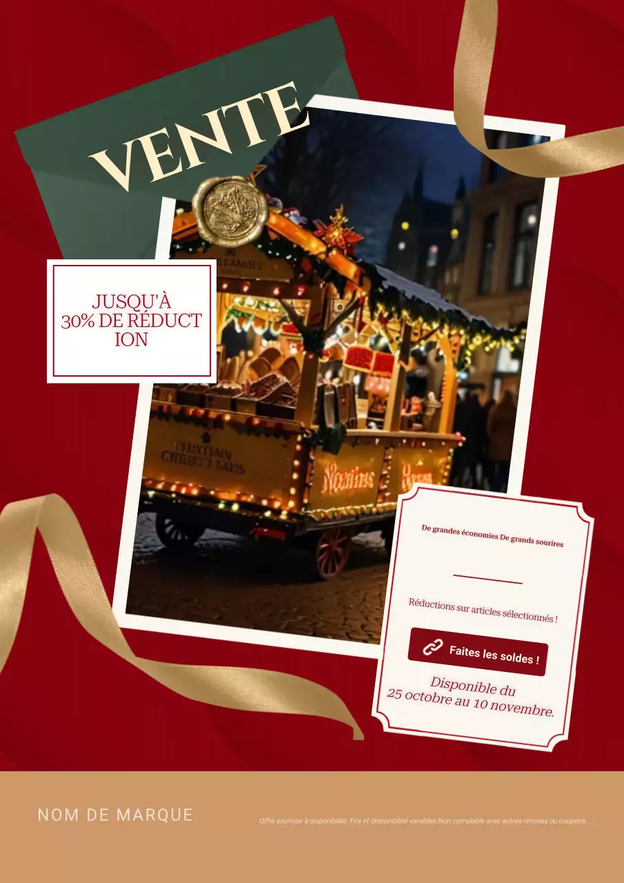 Affiche de soldes de Noël moderne rouge et or