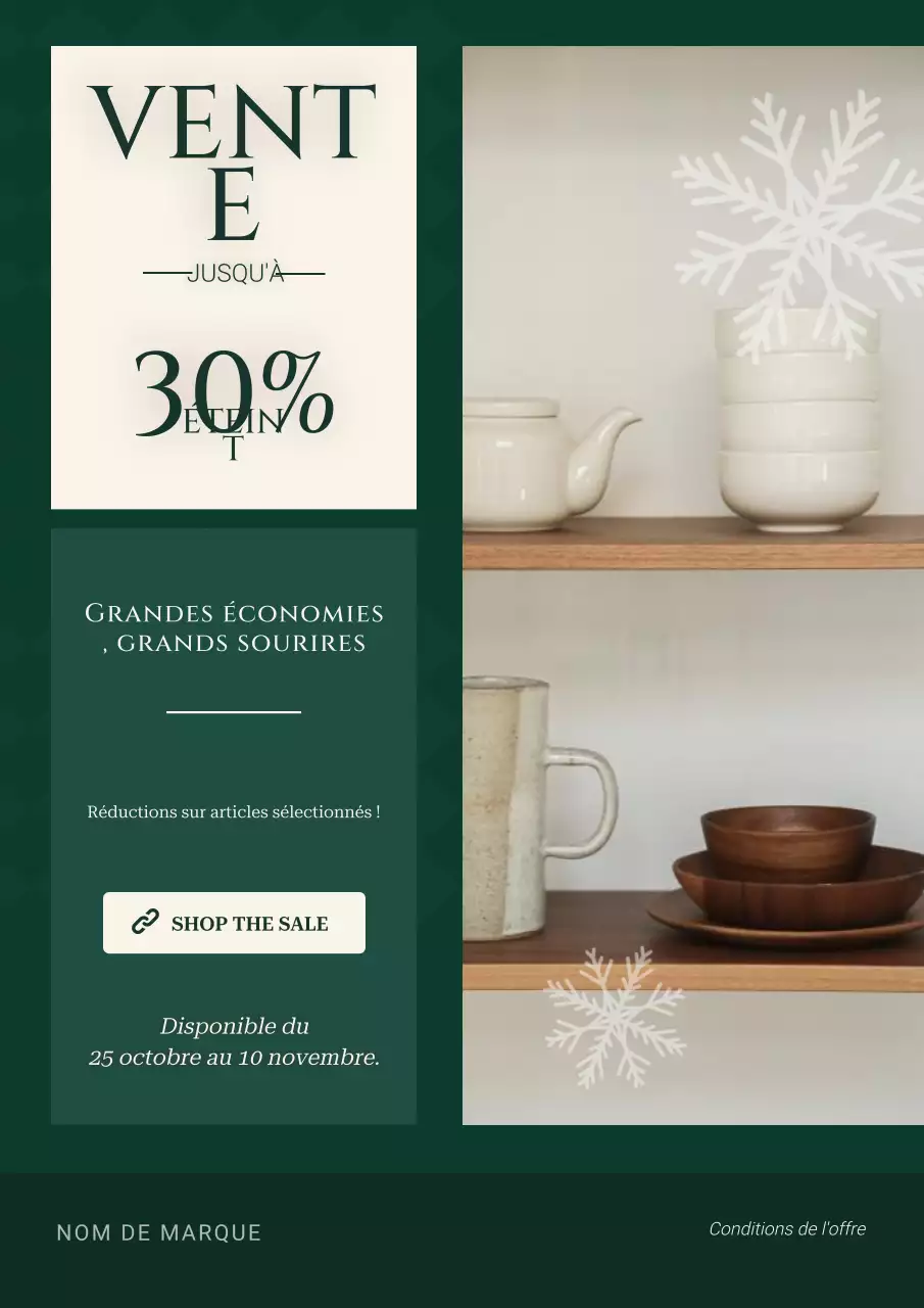 Affiche minimaliste verte et beige pour les soldes de Noël