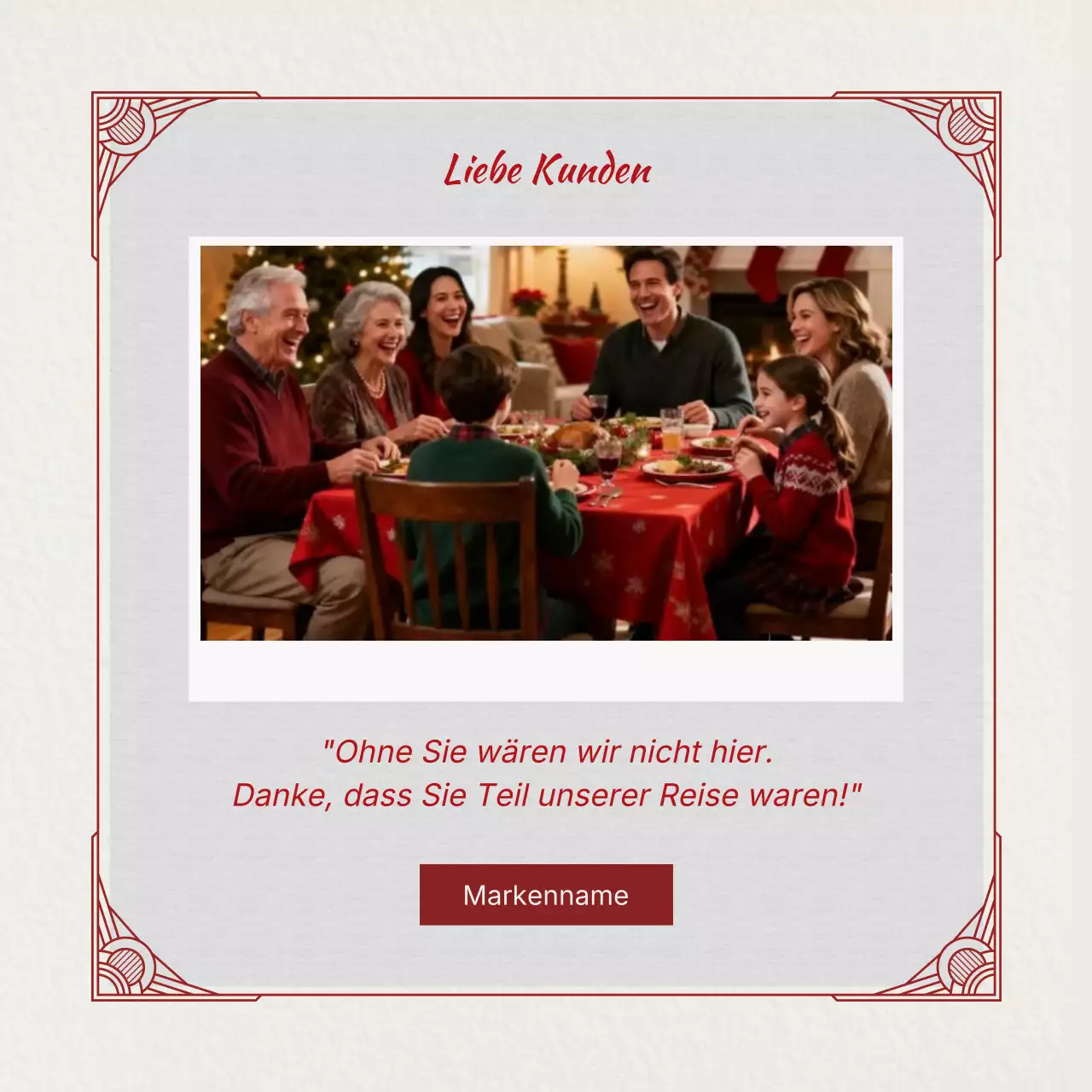 Einfache Weihnachtsgruß-Grafik in Rot und Grau für soziale Medien (quadratisch)