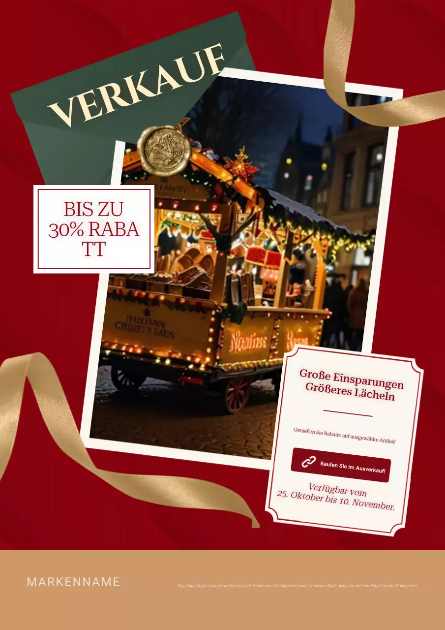 Modernes Weihnachtsplakat in Rot und Gold