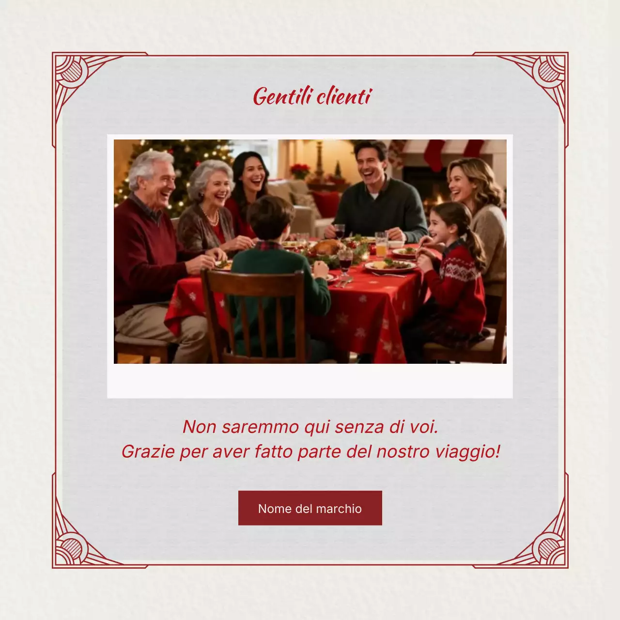 Semplice quadrato rosso e grigio per i social media con auguri di Natale