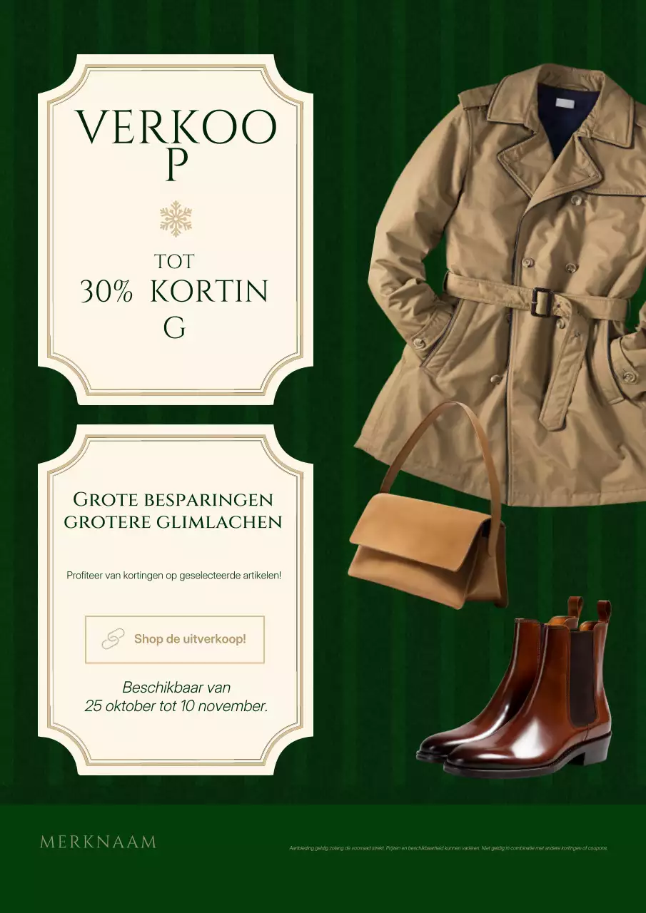 Groene en crèmekleurige klassieke vintage kerstuitverkoopposter