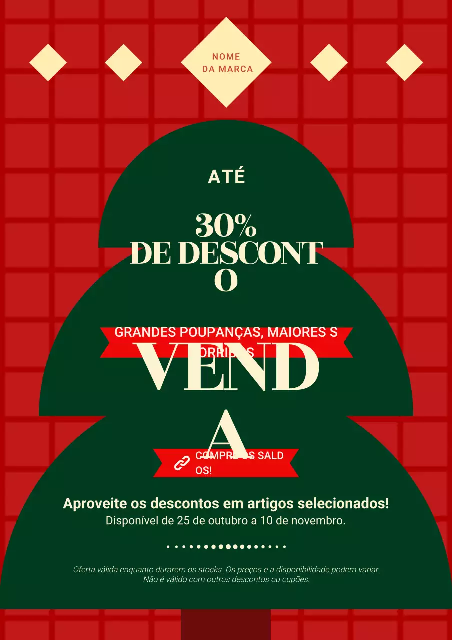 Pôster clássico de Natal geométrico em vermelho e verde para promoção.
