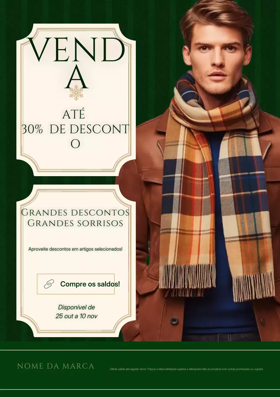 Pôster clássico vintage de Natal em verde e creme para promoção.