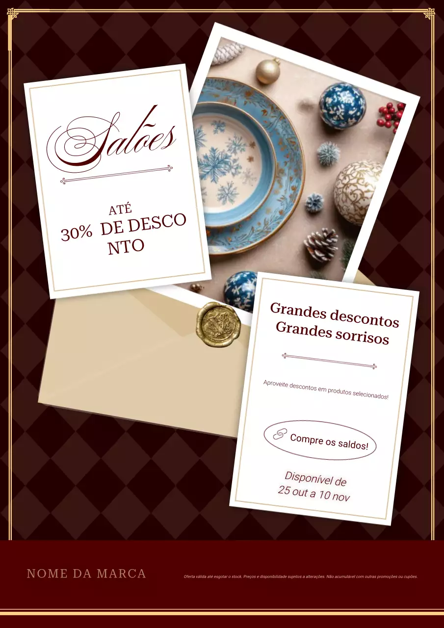 Pôster clássico minimalista de Natal em tons de bordô e branco para promoção.