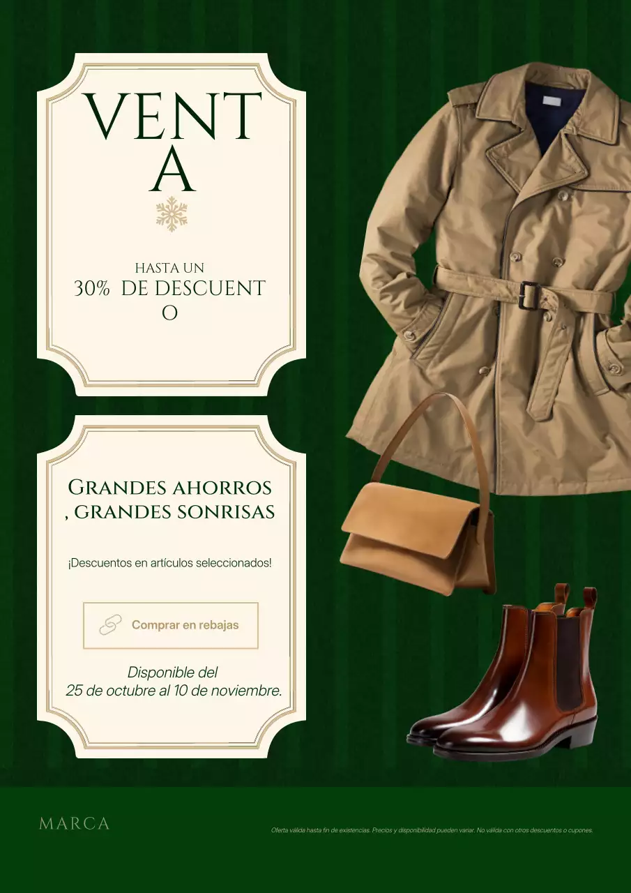 Póster clásico vintage de rebajas navideñas en verde y crema