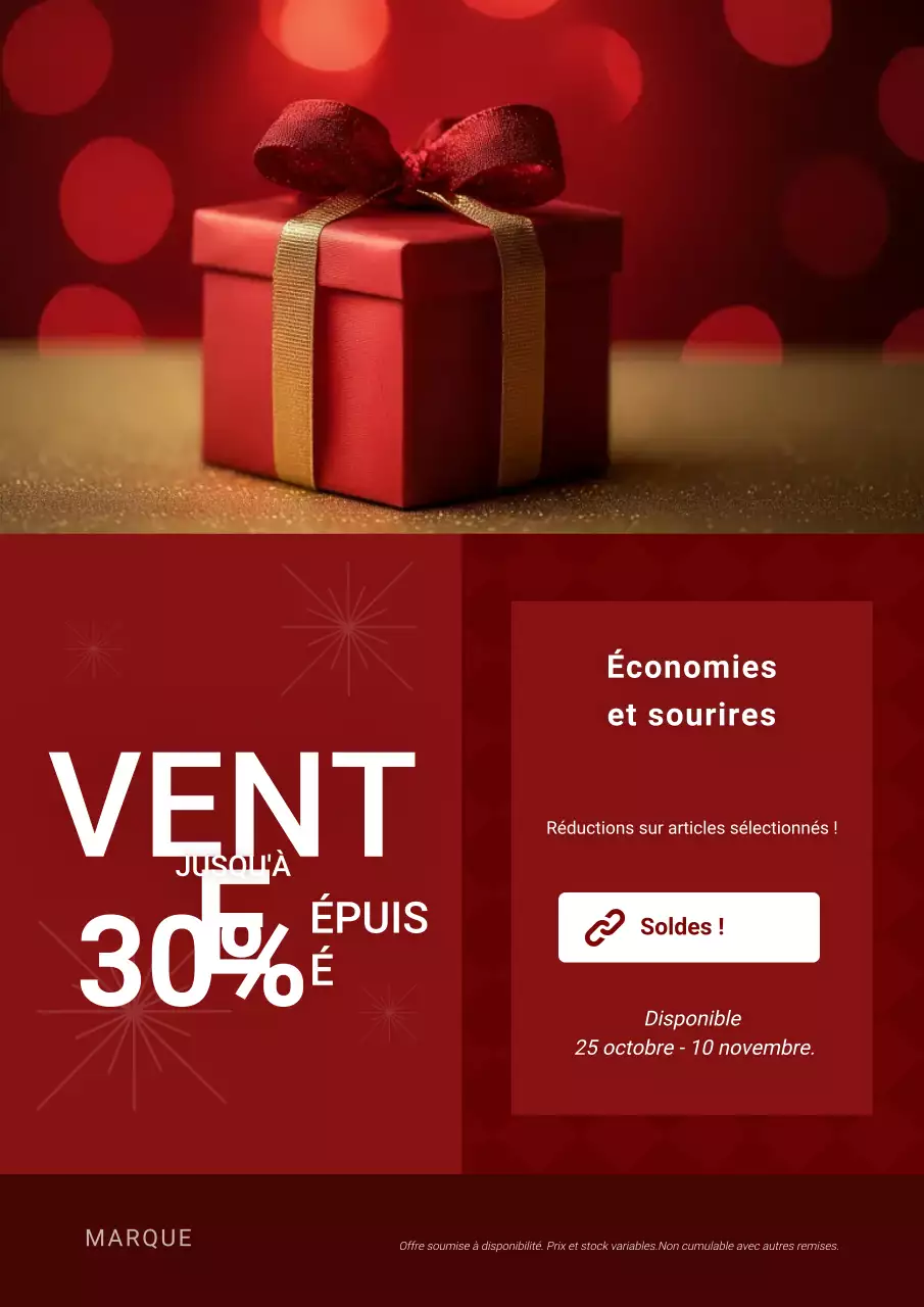 Affiche de soldes de Noël minimaliste rouge et blanche audacieuse