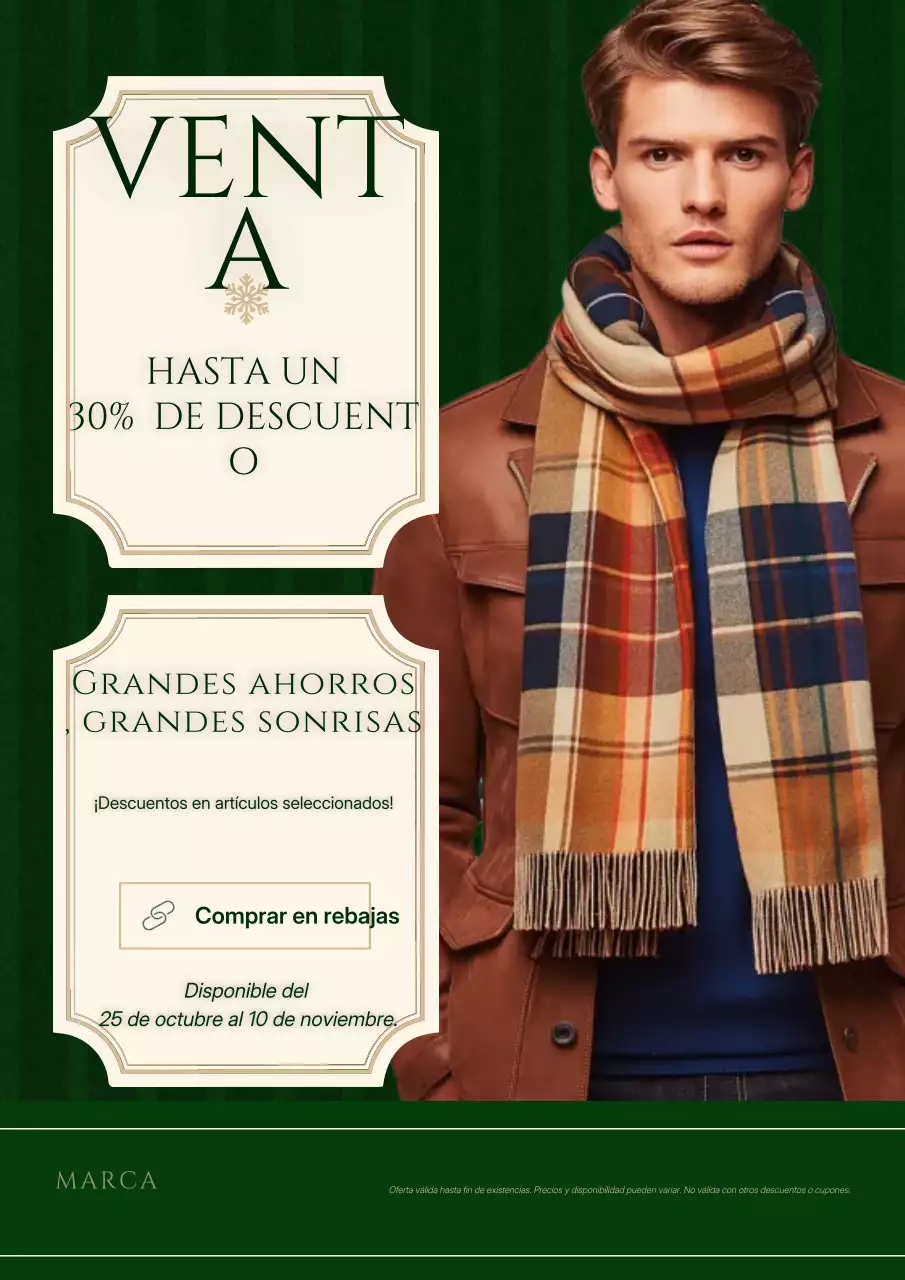 Póster clásico vintage de rebajas navideñas en verde y crema