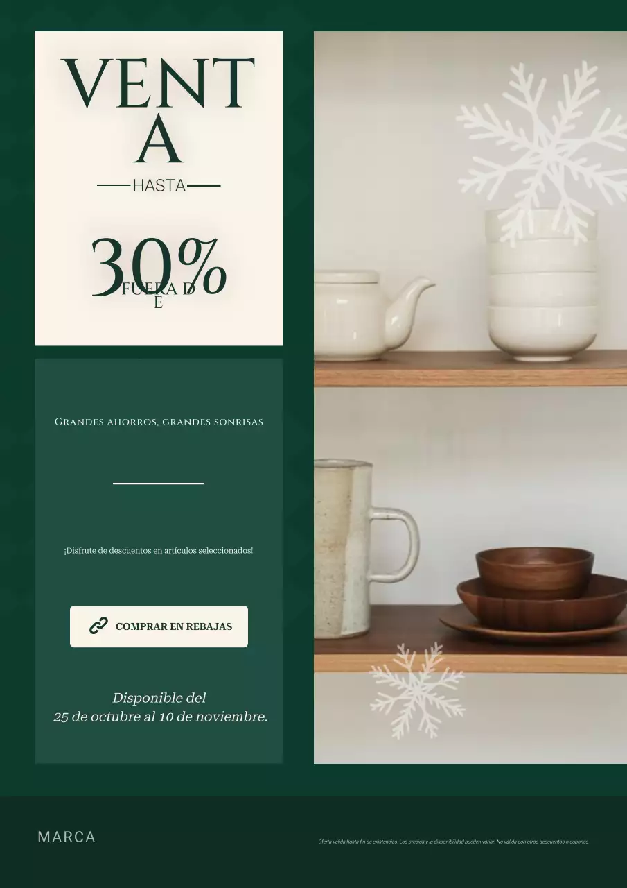 Póster minimalista verde y beige para rebajas navideñas