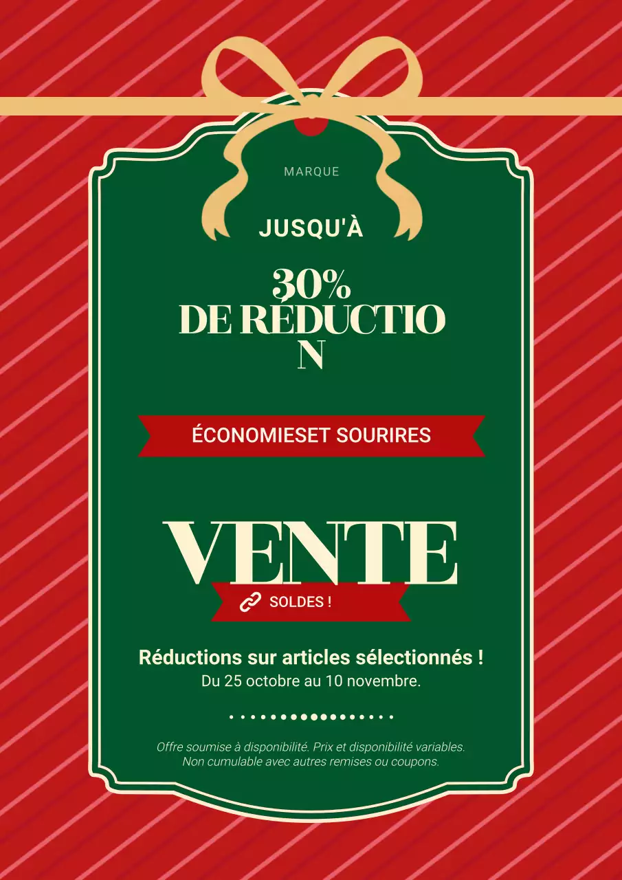 Affiche de soldes de Noël minimaliste vintage rouge et verte