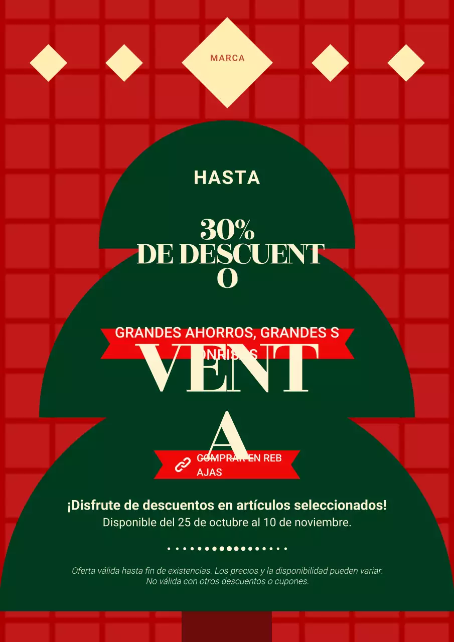 Póster clásico geométrico rojo y verde de rebajas navideñas