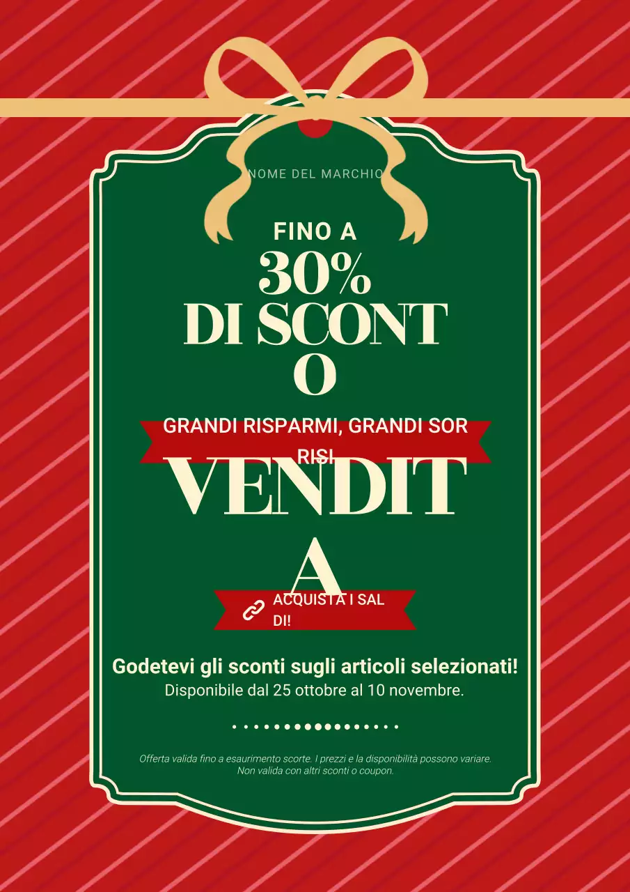 Poster minimalista vintage rosso e verde per saldi natalizi