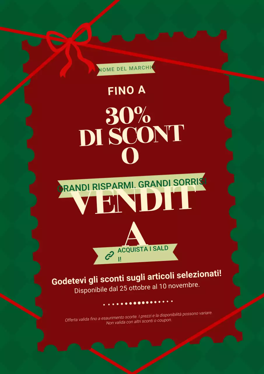 Poster minimalista vintage rosso e verde per saldi natalizi