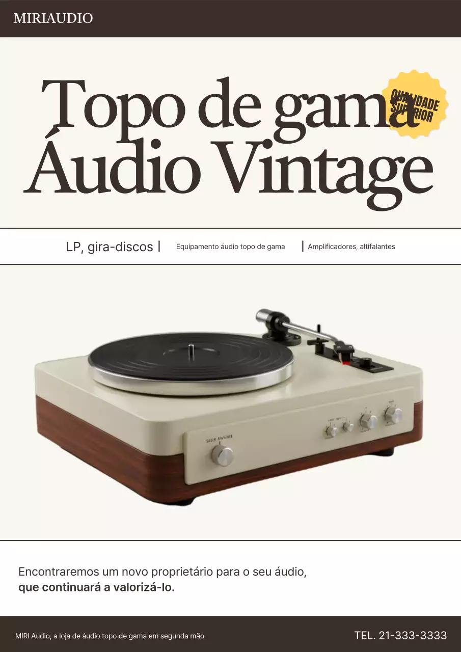 Anúncio de áudio vintage bege