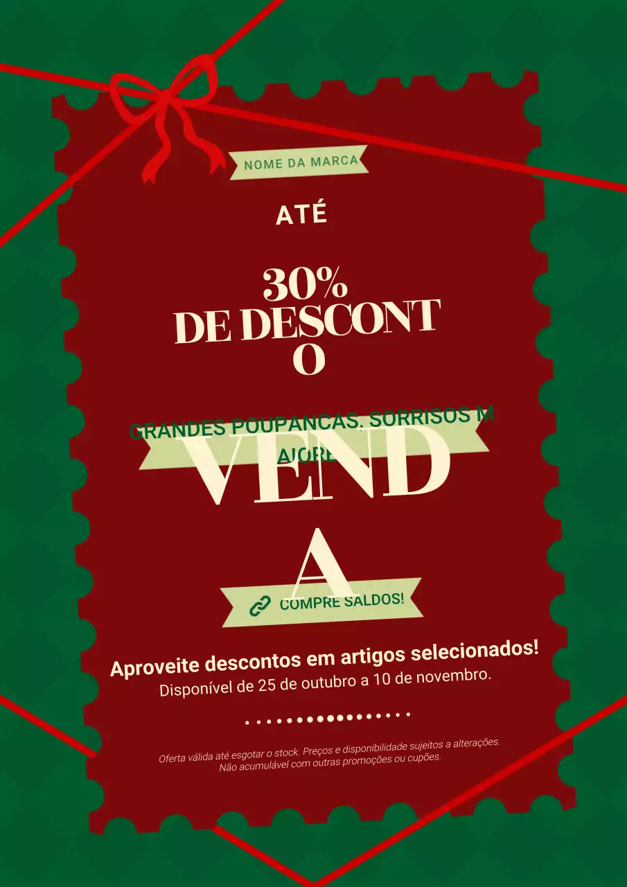 Pôster vintage minimalista de Natal em vermelho e verde para promoção.