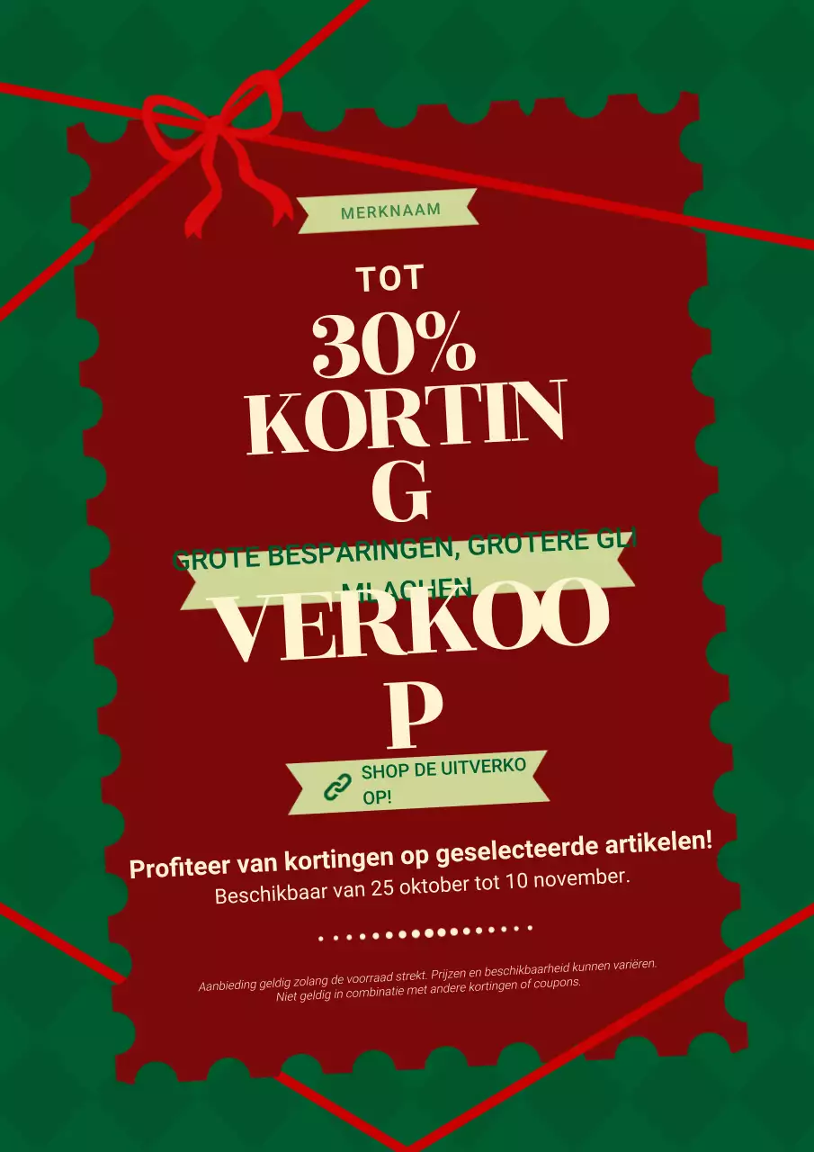 Rode en groene vintage minimalistische kerstuitverkoopposter