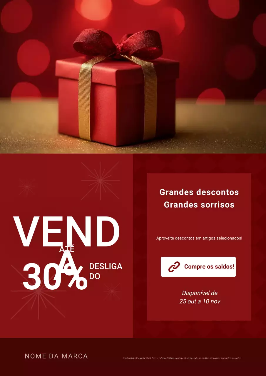 Pôster minimalista e ousado de Natal em vermelho e branco para promoção.