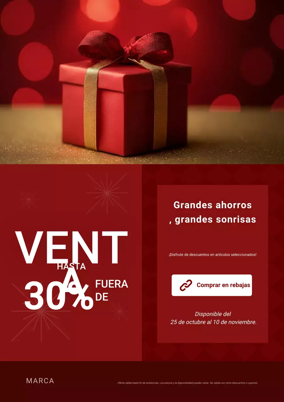 Póster de rebajas navideñas minimalista en rojo y blanco