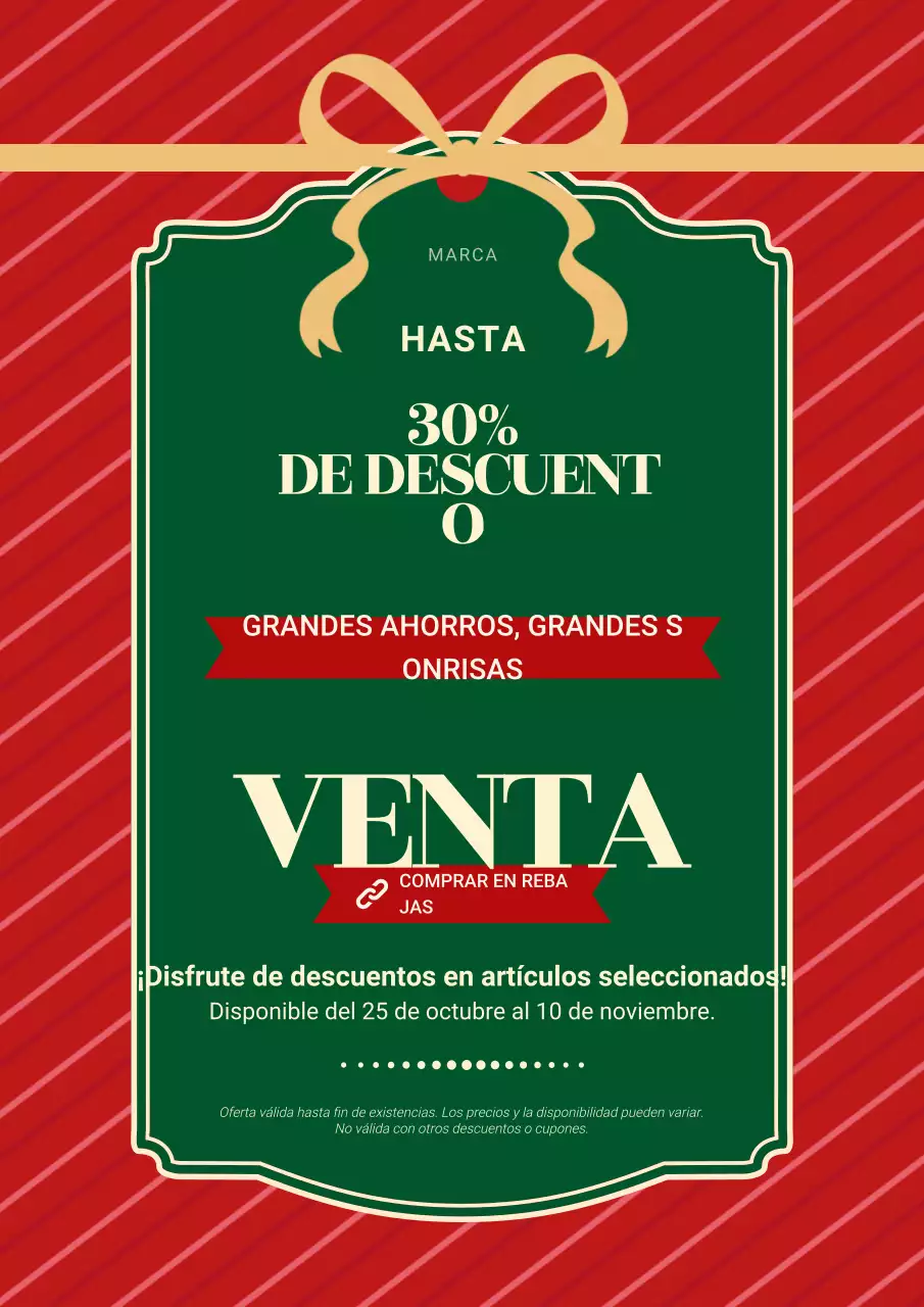Póster de rebajas navideñas minimalistas vintage rojo y verde