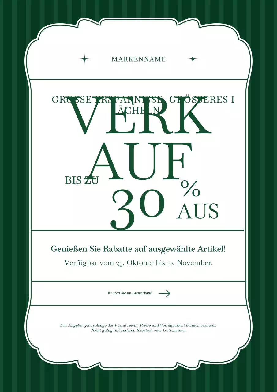 Grünes und weißes, klassisch-minimalistisches Neujahrs-Verkaufsplakat