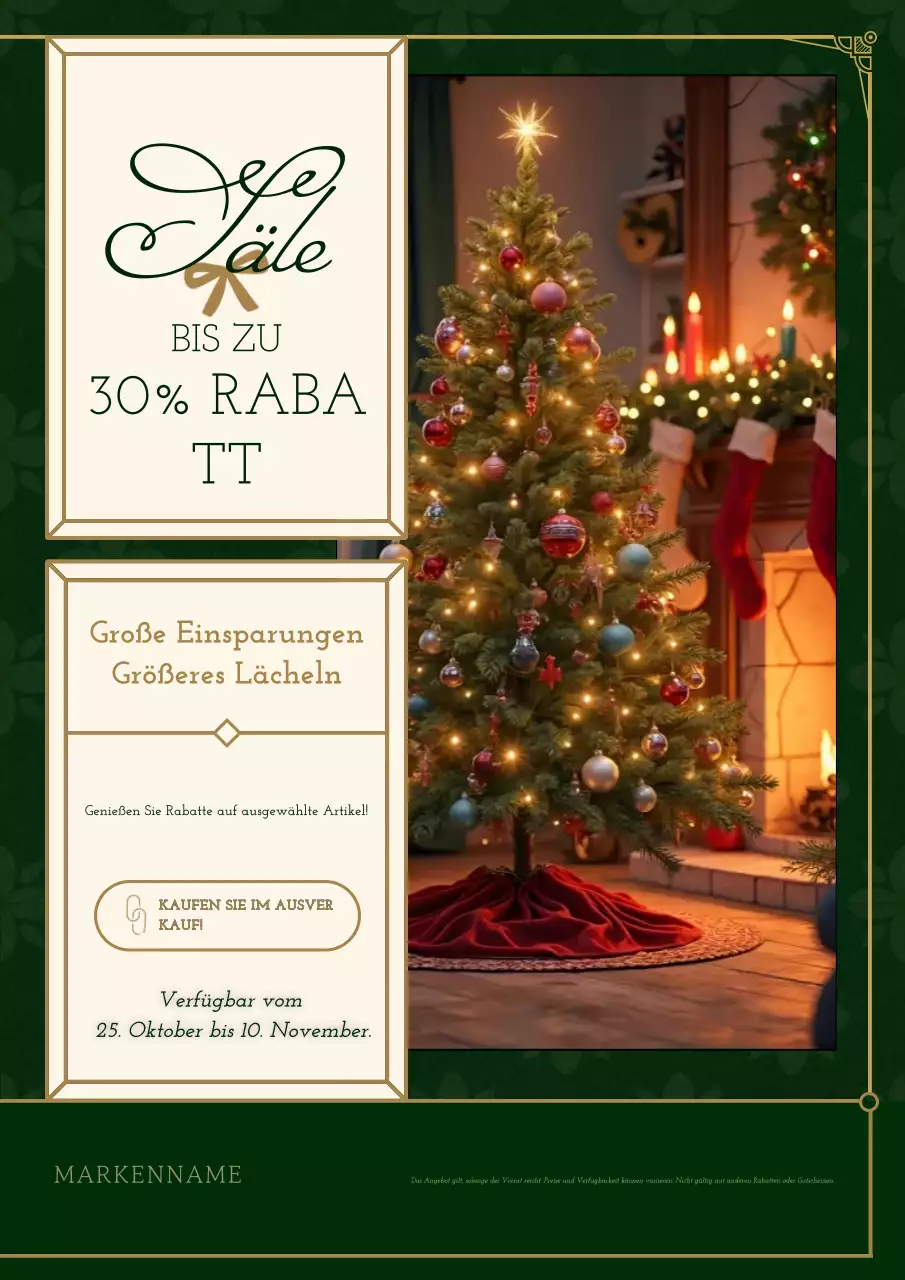 Grünes und beiges minimalistisches Vintage-Weihnachtsplakat