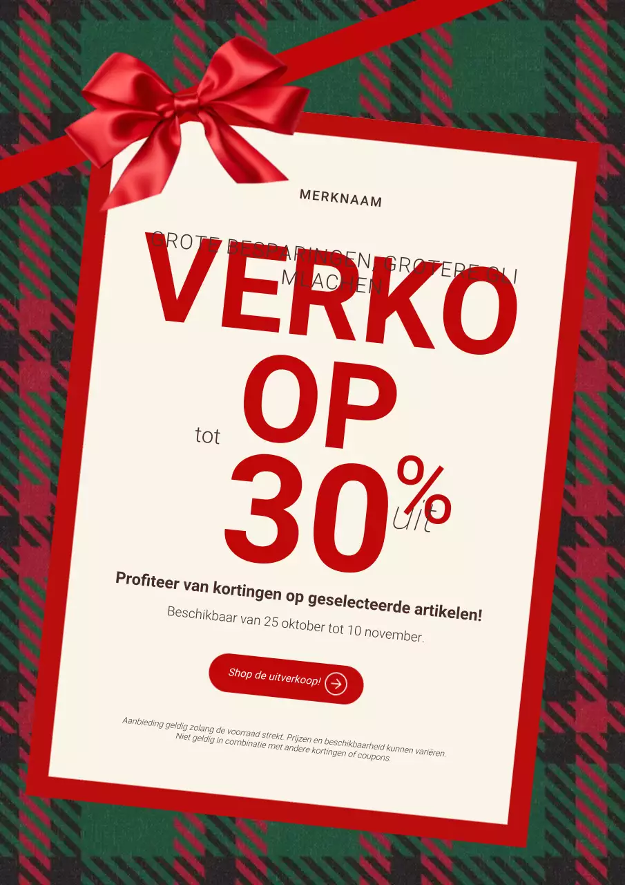 Rood-witte, opvallende minimalistische nieuwjaarsuitverkoopposter